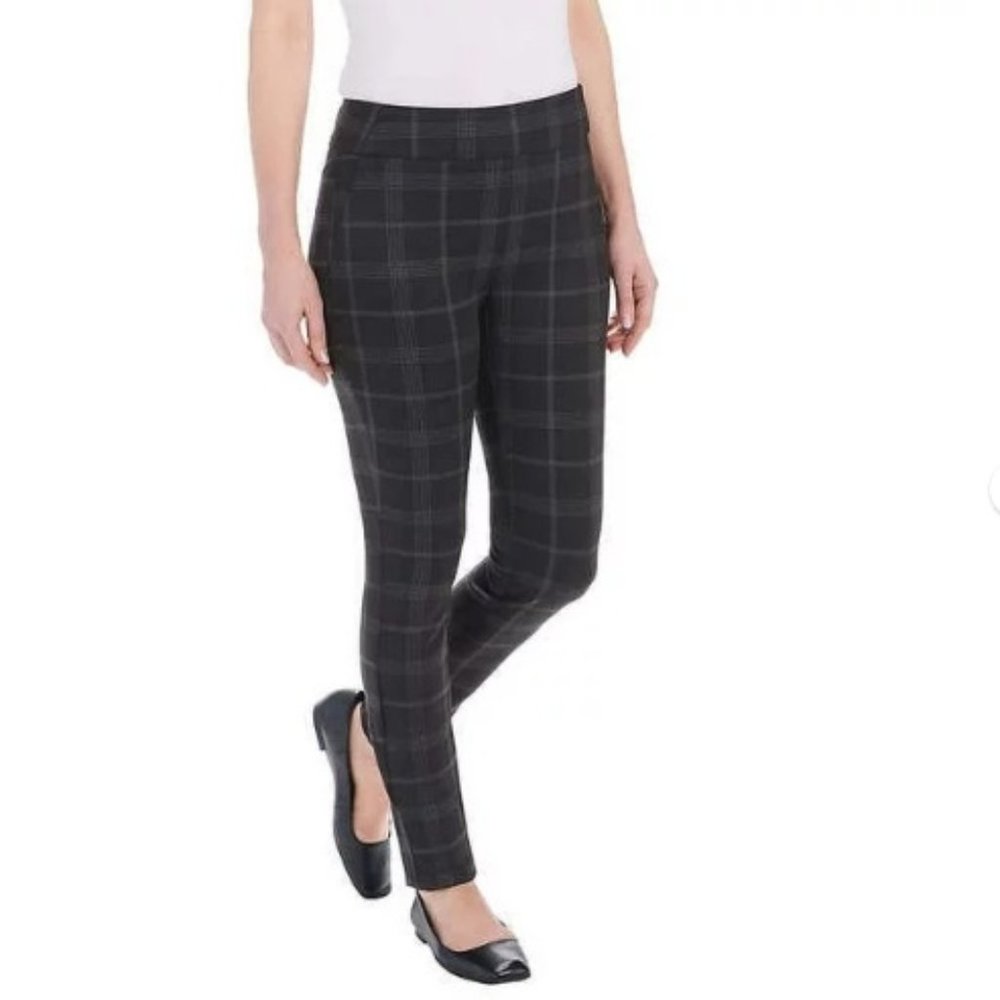 Dalia XS BLACK PLAID Pull-On Ponte Built-in Tummy Control Pants NWT
